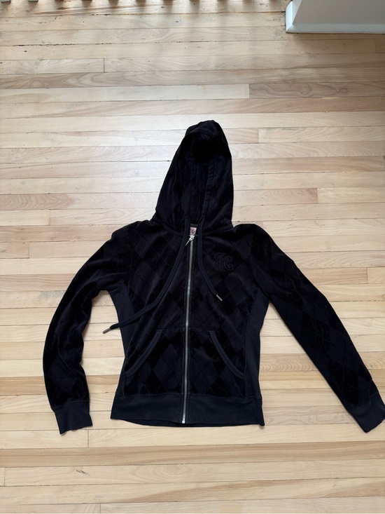Juicy Couture Tops - Juicy Couture Black Velour Zip Hoodie with Embroidered Monogram